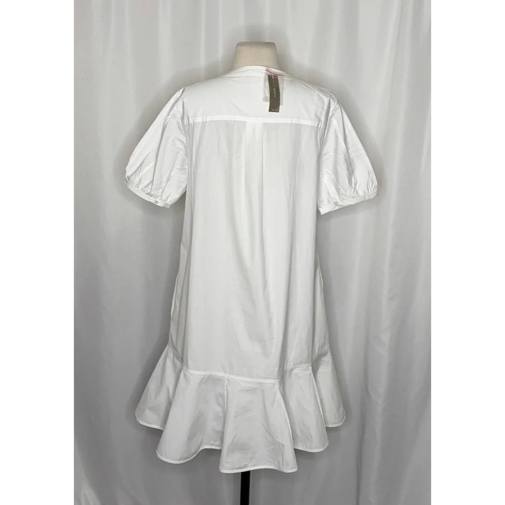 NWT!! J. CREW Delilah Dress Cotton Poplin Solid White Mini Ruffle Small‎ Tall ST